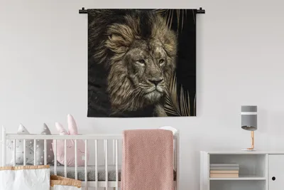 Produktbild von MuchoWow® Wandteppich Wandbehang Löwe - Farn - Gold 90x90 cm Tapisserie Dekoration Wandtuch - Wandaufhänger