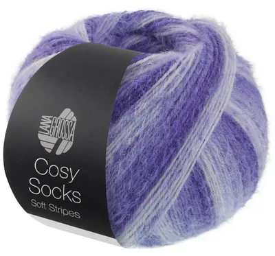 Produktbild von Lana Grossa - Cosy Socks Soft Stripes 0101 blauviolett veilchenblau zartviolett weiß
