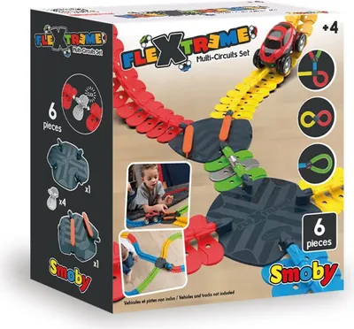 Produktbild von Smoby Flextreme Multi-Strecken Schaltungsset - 6teilig - Kreuzung Weiche Autorennbahn