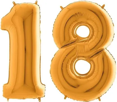 Zdjęcie produktu dla Balony Foliowe Cyfry 18 Urodziny, Złote 102cm GRABO, Zestaw na Osiemnastkę