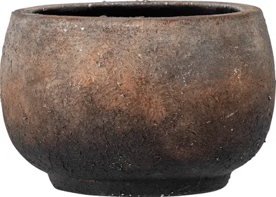 A close-up studio shot of a brown, textured planter pot.