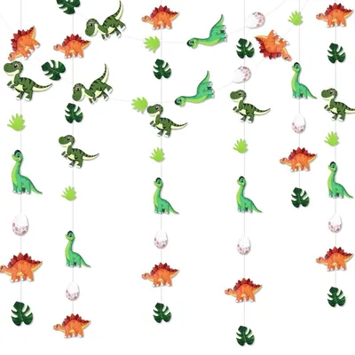 Produktbild von Dinosaurier Girlande Dino Banner Palmenblätter Partydeko Grün 2 x 3M