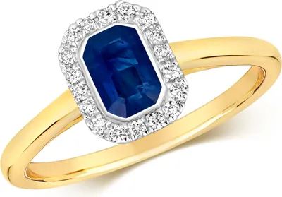 Produktbild von Funkelndes Feuer Moderner 9 Karat (375) Gold Cluster Diamant Solitärring Brillant-Schliff 0.11 Karat HI - I1 mit Saphir, 58 (18.5); TRS292209KYRSQ