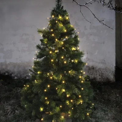 LED Baummantel Lichterkette - 8 Stränge - 160 warmweiße LED - H: 2m - Timer - für Außen - grün