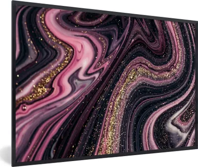 Produktbild von MuchoWow® Gerahmtes Poster Marmoroptik - Rosa - Lila - Gold - Luxus - Marmor 90x60 cm - Poster mit Schwarzem Bilderrahmen Wandposter Rahmen Foto Bilder - Fotorahmen - Foto-Plakat