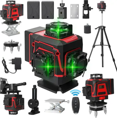Produktbild von 4D Laser-Nivelliergerät - Kreuzlinienlaser Linienlaser - 16 Linien 360° Selbstnivellierend - Mit 1 m Stativ - Inklusive Akku
