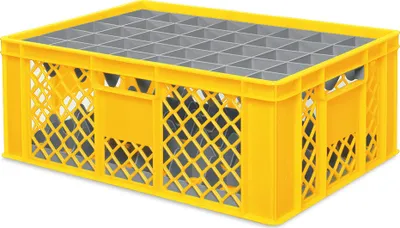 Produktbild von Gläserkiste 600x400 mm für 40 Gläser bis 205 mm Höhe/Durchmesser 67 mm, gelb