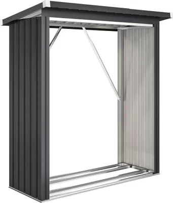 Produktbild von Brennholzschuppen, Feuerholzunterstand, Stahl, erhöhter Boden, Schrägdach, 150 x 66,5 x 150 cm, Dunkelgrau