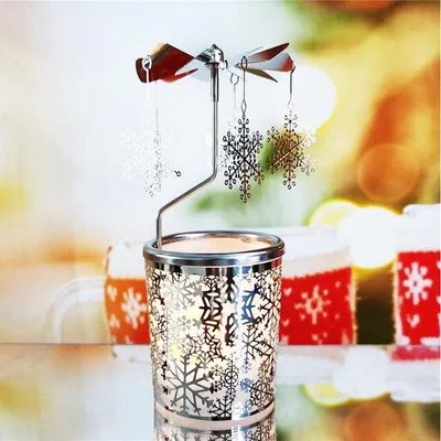Produktbild von DigiRigi® drehbarer Schneeflocken-Kerzenhalter – Edelstahl-Teelicht-Karussell mit wärmebetriebener Turbine, Weihnachtsdeko & Geschenkidee, Silber