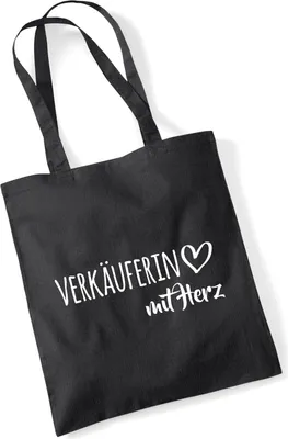 Produktbild von Huuraa Jutebeutel Verkäuferin mit Herz 10 Liter Black Baumwolle Tasche Geschenkidee