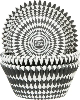 Produktbild von 50 Muffinförmchen Harlekin Muster, schwarz- weiß