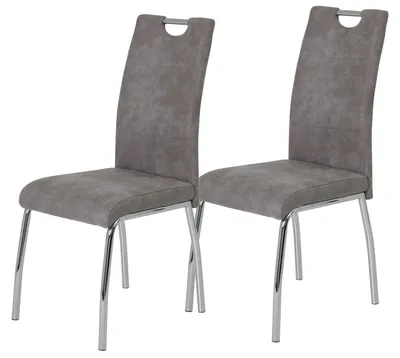 2er-Set Esszimmerstühle Susi, Mikrofaser Vintage Grau, Metallgestell