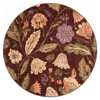 Produktbild von Waschbarer Teppich Rund - Misty Flowers Braun