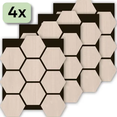 Produktbild von Akustikpaneel Hexagon 4er-Set - Farbe Oak | Schallabsorption, Lärmschutz, Wandverkleidung & Deckenpaneel | Holzoptik, Schalldämmung, Akustikverbesserung | Dekoratives Design, Raumakustik