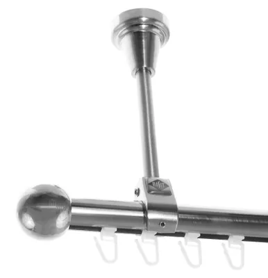 Produktbild von Innenlauf Edelstahl Look Gardinenstange 20mm Deckenträger 1-läufig Kugel, Länge wählbar D51 E33 I