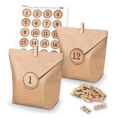 Produktbild von Adventskalender Set 11 Geschenktüten + Klammern + Sticker