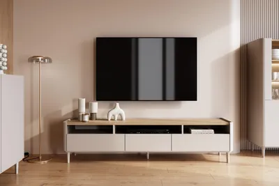 Zdjęcie produktu dla Szafka RTV kaszmir dąb olejowany 200 cm komoda na nóżkach półki wnęki