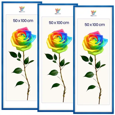 Obrázek produktu pro MG Design, sada 3 kusů rámečků na obrázky, modrá barva, rozměr 50x100 cm - rámy na plakáty z masivního dřeva s akrylovým sklem, zesílené upevnění na zeď, možnost vertikálního i horizontálního zavěšení