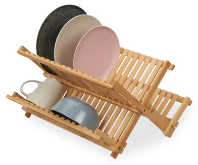 Klappbares Abtropfgestell aus Bambus, 2 Etagen, 35,5x44 cm