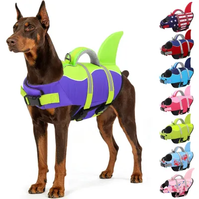Hunde-Schwimmweste mit Haifischflosse, M, Blau/Grün