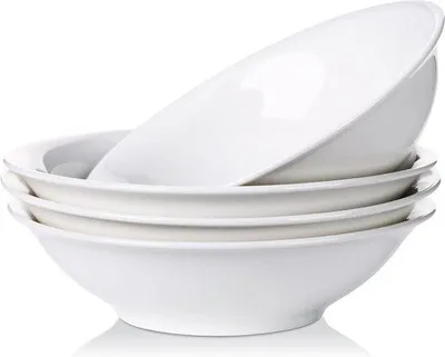 Image de Service de vaisselle en porcelaine blanche pour les pâtes, le petit-déjeuner, la soupe et le dessert, 1 300 ml