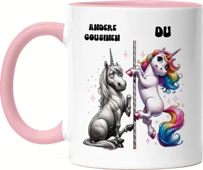 Produktbild von Andere Cousinen Du Einhorn Tasse Rosa Verwandtschaft Cousine Lustig