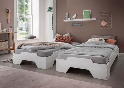 Produktbild von 2er-Set Stapelbett 90x200cm 'Pisa' Buche massiv weiß lackiert
