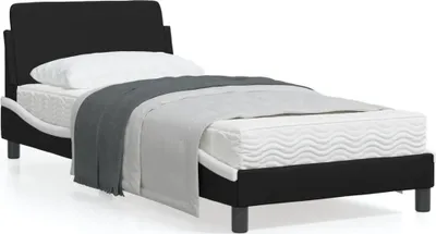 Produktbild von Design Bettgestell mit Kopfteil Schwarz und Weiß 90x200 cm Kunstleder, Klassische Betten 2024 Neu