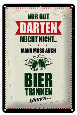 Produktbild von Blechschild Nur Gut Darten reicht nicht muss Bier trinken, 30 x 20 cm, Blechschilder Spruch Sport Hobby