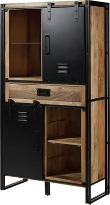 Immagine prodotto di MASSIVMOEBEL24 | Vetrina in legno di Mango 105x45x195 laccato chiaro naturale / ferro nero BLACKBURN #105