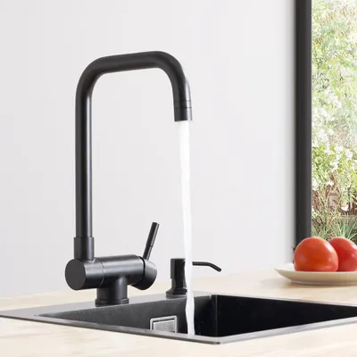 Produktbild von 360° Schwenkbar, 90° Klappbar Vorfenster Armatur, Cecipa Küchenarmatur 304 Edelstahl, Einhandmischer für Spüle, KTW , Schwarz Matt