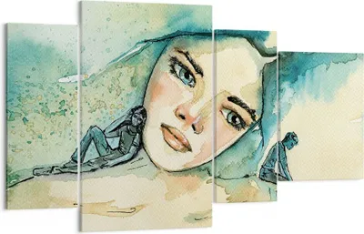 Produktbild von Bild auf Leinwand - Leinwandbild - 4 Teile - Aquarell Frau Emotionen - 120x70cm - Wand Bild - Wanddeko - Wandbilder - Leinwanddruck - Bilder - Wanddekoration - Leinwand bilder - DL120x70-4858