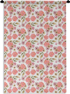 Produktbild von MuchoWow® Wandteppich Wandbehang Blumen - Rosa - Collage 60x90 cm Tapisserie Dekoration Wandtuch - Foto-Teppich - Abwaschbar