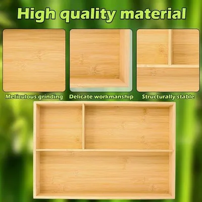 Produktbild von Holz-Besteckschublade für Schublade, 43 x 30 x 6 cm, Bambus-Besteckorganizer mit 3 Fächern, Holz-Besteckschublade für die Küche, zur Organisation