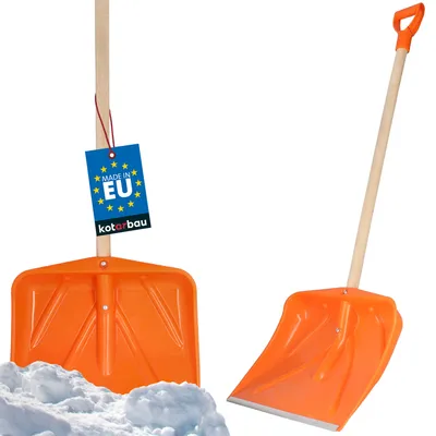 Image de KOTARBAU® Pelle à neige Pelle à neige 45cm avec manche en bois Renforcée lame plastique avec ferrure métallique avec poignée ergonomique Orange 136 cm