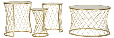 Immagine prodotto di Set 4 Tavolinetti Noah Gold - Tavoli da Caffè in Metallo Dorato e Vetro Temperato, Design a Rombi, Set Salvaspazio - 940