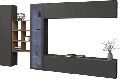 Zdjęcie produktu dla Szafka ścienna >Benevent< (5-częściowa) w kolorze antracytowym matowym - 320x180x30 (WxHxD)