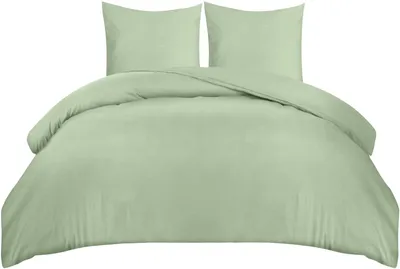 Produktbild von TRANKIELO® – Bettbezug-Set, 200x200 cm – Inklusive 2 Kopfkissenbezügen, 80x80 cm – Gebürstete Mikrofaser – Salbeigrün