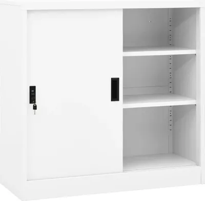Obrázek produktu pro Kancelářská skříň s posuvnými dveřmi bílá 90 x 40 x 90 cm ocel