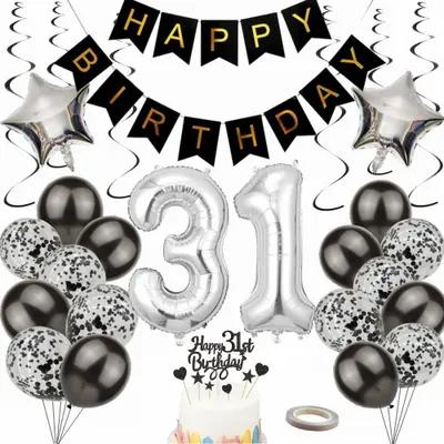 Immagine prodotto di Set di decorazioni per il 31° compleanno, nei colori nero e argento