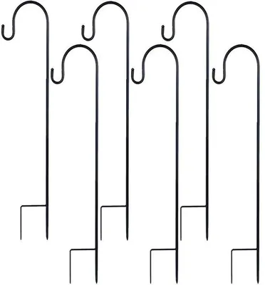 Imagen del producto de Ibenzoa®: Juego de 6 ganchos de hierro forjado para jardín, ajustables – 112 cm de altura, diámetro de 1 cm, color , con revestimiento resistente a la corrosión, ideales para macetas, comederos para pájaros y faroles