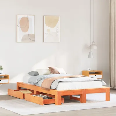 Produktbild von Design Bettrahmen inkl. Lattenrost - Massivholzbett ohne Matratze Wachsbraun 120x200 cm Kiefernholz - Klassische Betten 2025 Neu3238916 3parcel