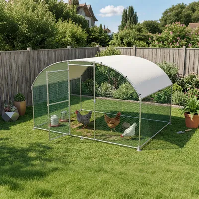 Produktbild von ROSEJANE Bogen-Hühnergehege 3 x 2 x 2 m, Hühnerauslauf mit verzinktem Stahlrahmen, PVC-beschichtetem Drahtgitter und UV-beständigem PE-Dach, abschließbare Tür, für Hühner, Enten, Gänse und Kaninchen