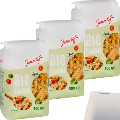 Produktbild von Jeden Tag  Fusilli 3er Pack (3x500g Packung) + usy Block