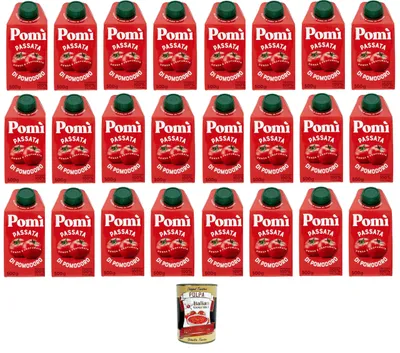 Produktbild von Pomì Passata di Tomaten – 24x500g Tomatenpassata im praktischen Brick – italienische Tomaten – Ohne Zusatzstoffe – Ideal für Saucen & Pasta+ Italian Gourmet polpa 400g