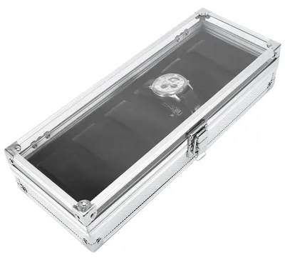 Image de Boîte de rangement pour montres - Aluminium - 6 compartiments - Multifonctionnelle - Pour montres/bijoux - Design élégant - 26 x 21 x 6 cm - Boîte de rangement pour montres