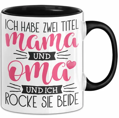Zdjęcie produktu dla Filiżanka dla mamy i babci – prezent na Dzień Matki z zabawnym napisem „Rocke Beide” (czarna)