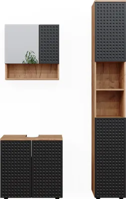 Produktbild von Badmöbel-Set Vicco Irma Anthrazit gepunktet 3 Teile, mit Hochschrank, Model 47206