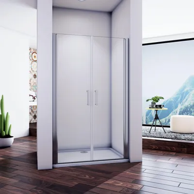 Produktbild von AICA Doppeltür Duschwand 75x185cm,5mm ESG-glas,Komplett Weißer Aluminiumrahmen & 2 Griff ,innen & außen öffnend,links oder rechts montierbar,Duschabtrennung
