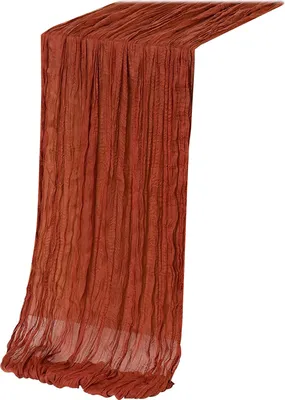 Produktbild von Tischläufer für Thanksgiving-Partys, Gaze, Bohemian-Stil, plissiert, einfarbig, schmutzabweisend, wiederverwendbar, Tischschutz, Nachbildungation, Abschlussball, Bankett